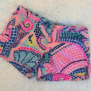 Lilly Pulitzer Pink and Blue Mosaic High Waist Shorts